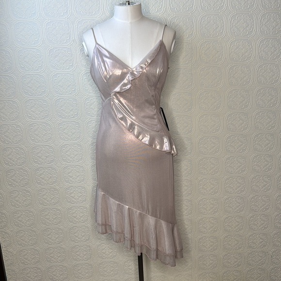 City Vibe | Asymmetrical Metallic Pale Pink Dress, Size 11 NWT - Picture 1 of 9